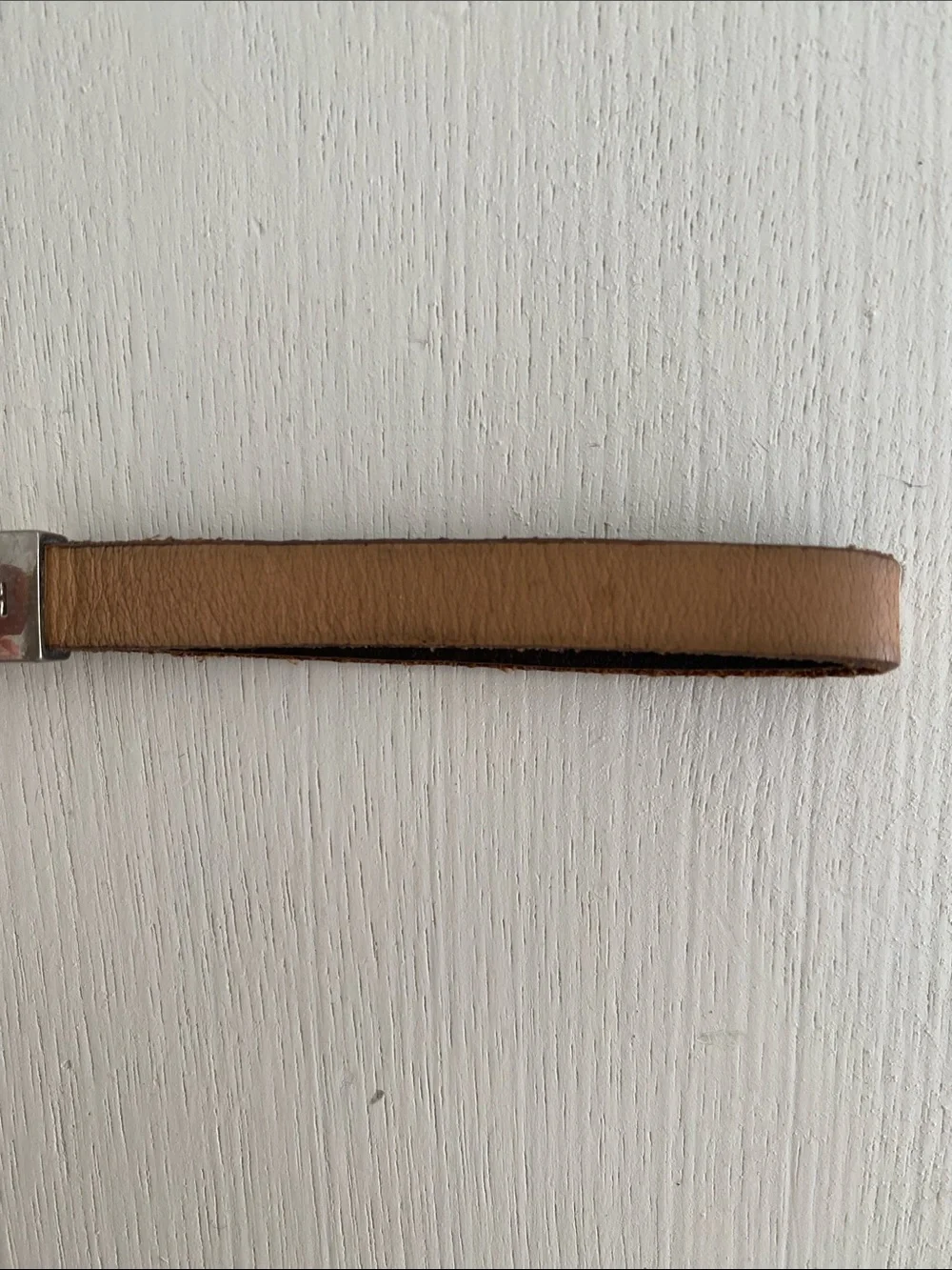 Coach leather strap keychain beige
